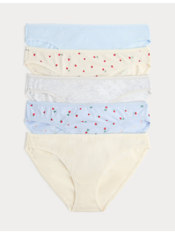 Marks & Spencer Krajkové bikiny kalhotky z bavlny Lycra™ s potiskem, 5 ks Marks & Spencer modrá