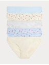 Marks & Spencer Krajkové bikiny kalhotky z bavlny Lycra™ s potiskem, 5 ks Marks & Spencer modrá