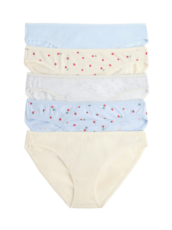 Marks & Spencer Krajkové bikiny kalhotky z bavlny Lycra™ s potiskem, 5 ks Marks & Spencer modrá