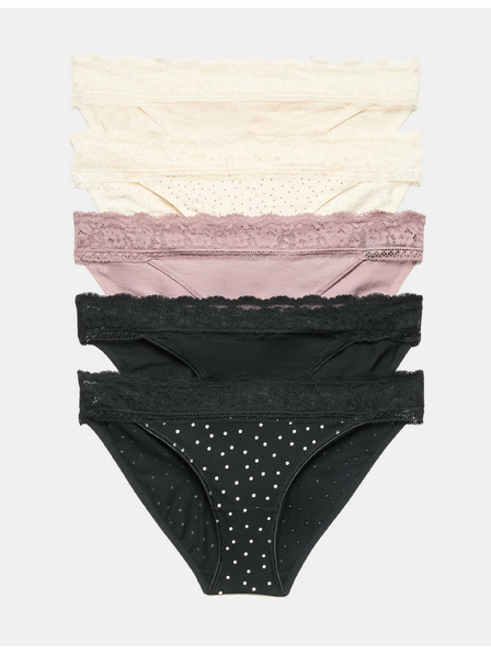 Marks & Spencer Krajkové bikiny kalhotky ze směsi bavlny s potiskem, 5 ks Marks & Spencer hnědá