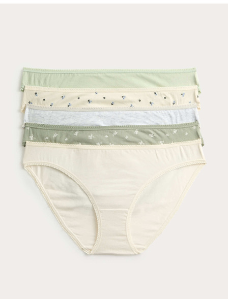 Marks & Spencer Krajkové bikiny kalhotky z bavlny Lycra™ s potiskem, 5 ks Marks & Spencer zelená
