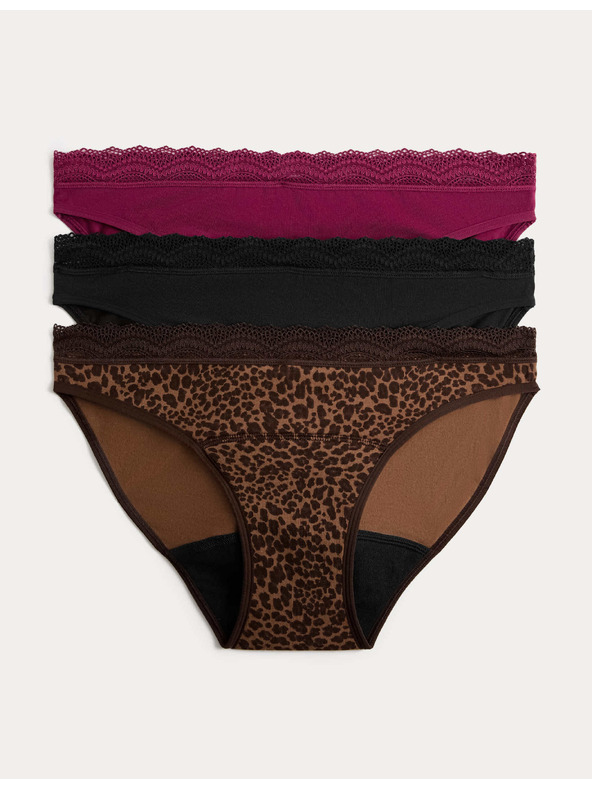 Marks & Spencer Menstruační bikiny kalhotky s vysokým podílem bavlny, 3 ks v balení Marks & Spencer hnědá