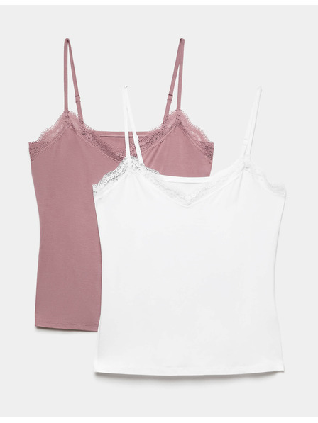 Marks & Spencer Sada 2 ks krajkových tílek s vysokým podílem modalu a technologií Flexifit™ a krajkou Marks & Spencer růžová