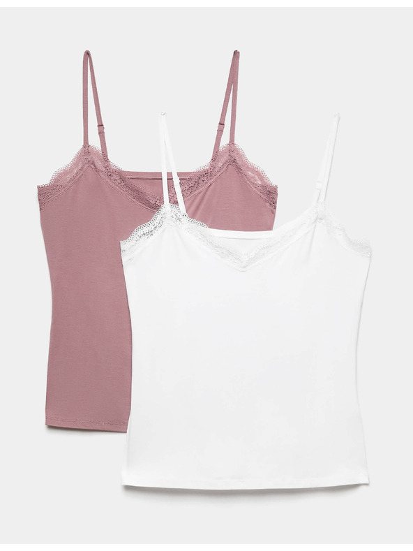 Marks & Spencer Sada 2 ks krajkových tílek s vysokým podílem modalu a technologií Flexifit™ a krajkou Marks & Spencer růžová