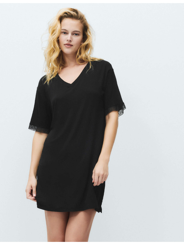 Marks & Spencer Krátká noční košile s krajkovým detailem Marks & Spencer černá