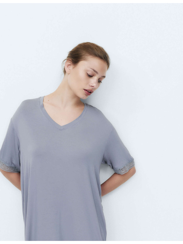 Marks & Spencer Krátká noční košile s krajkovým detailem Marks & Spencer modrá