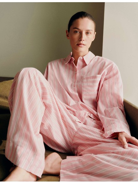 Marks & Spencer Proužkovaná pyžamová košile z čisté bavlny Marks & Spencer růžová