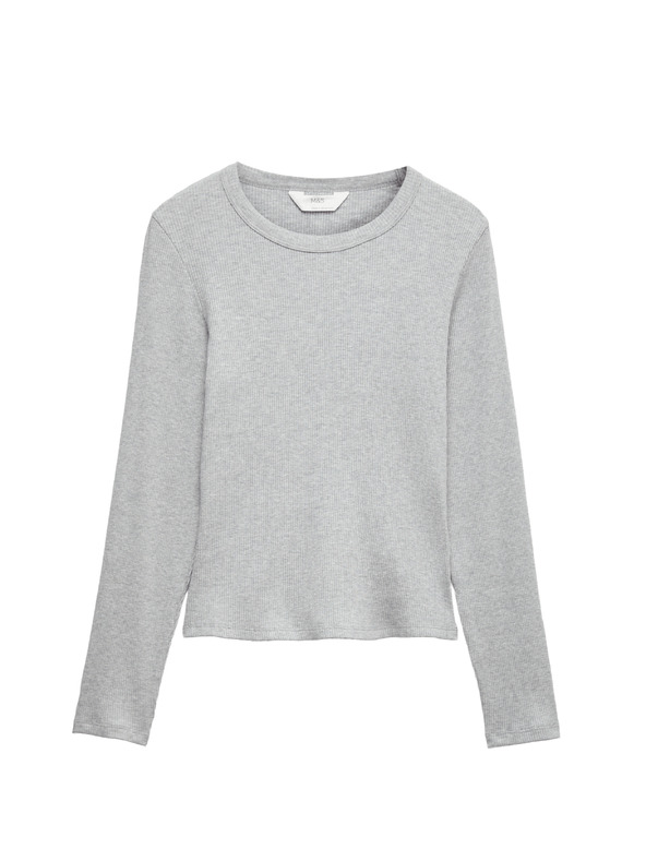 Marks & Spencer Pyžamový žebrovaný top s úpravou Cool Comfort™ z bavlny a modalu Marks & Spencer šedá