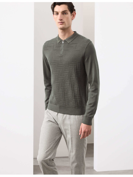 Marks & Spencer Polo tričko s geometrickým vzorem z mercerizované bavlny s půl zipem Marks & Spencer zelená