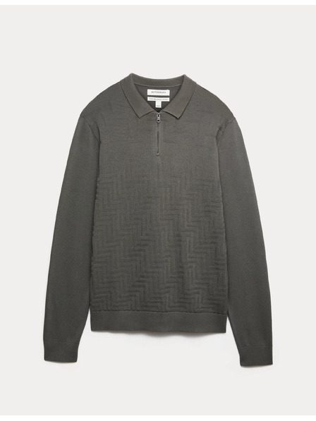 Marks & Spencer Polo tričko s geometrickým vzorem z mercerizované bavlny s půl zipem Marks & Spencer zelená