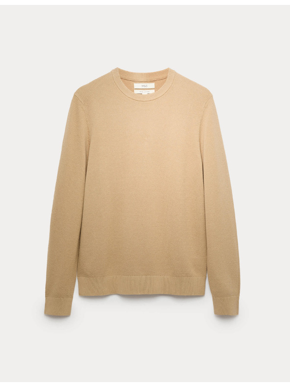 Marks & Spencer Texturovaný svetr ke krku z čisté bavlny Marks & Spencer béžová