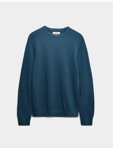 Marks & Spencer Texturovaný svetr ke krku z čisté bavlny Marks & Spencer modrá