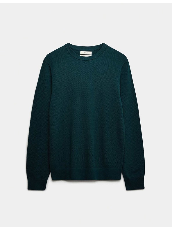 Marks & Spencer Texturovaný svetr ke krku z čisté bavlny Marks & Spencer modrá