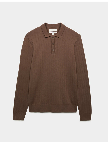 Marks & Spencer Pánské žebrované polo tričko z bavlněné směsi Marks & Spencer hnědá