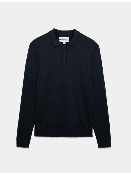 Marks & Spencer Pánské žebrované polo tričko z bavlněné směsi Marks & Spencer námořnická modrá