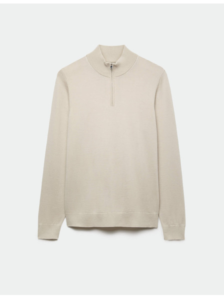 Marks & Spencer Svetr s krátkým zipem z čisté extra jemné vlny merino Marks & Spencer béžová