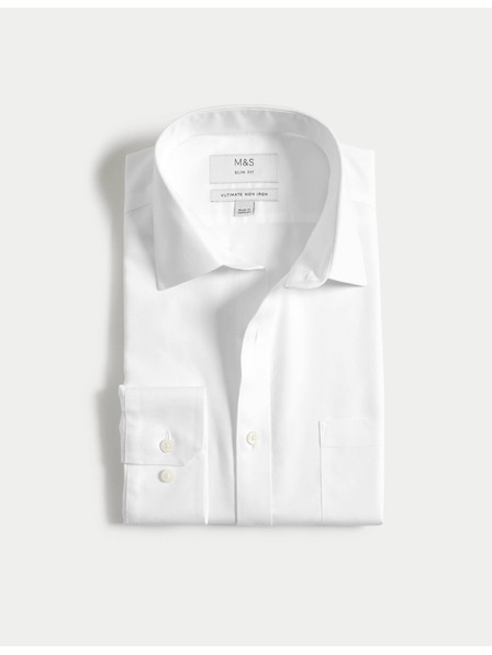 Marks & Spencer Košile Ultimate úzkého střihu z čisté bavlny s nežehlivou úpravou Marks & Spencer bílá