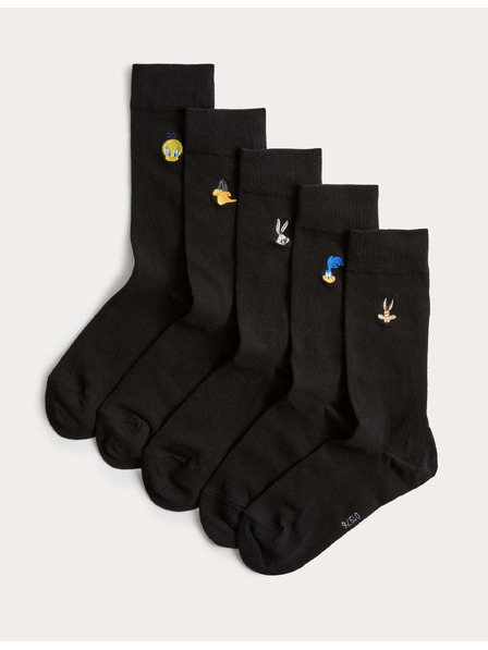 Marks & Spencer Ponožky s motivem Looney Tunes™, s vysokým podílem bavlny, 5 párů v balení Marks & Spencer černá