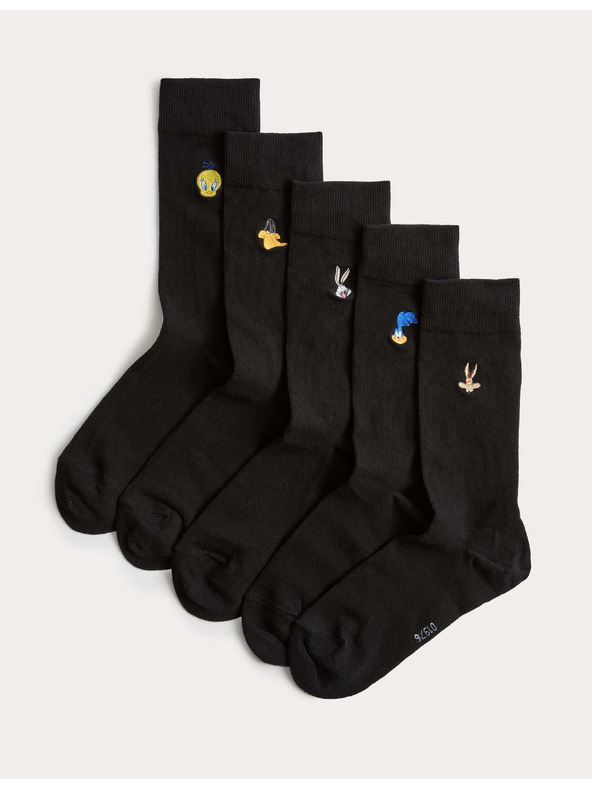 Marks & Spencer Ponožky s motivem Looney Tunes™, s vysokým podílem bavlny, 5 párů v balení Marks & Spencer černá