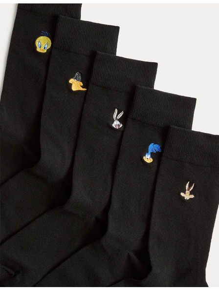 Marks & Spencer Ponožky s motivem Looney Tunes™, s vysokým podílem bavlny, 5 párů v balení Marks & Spencer černá
