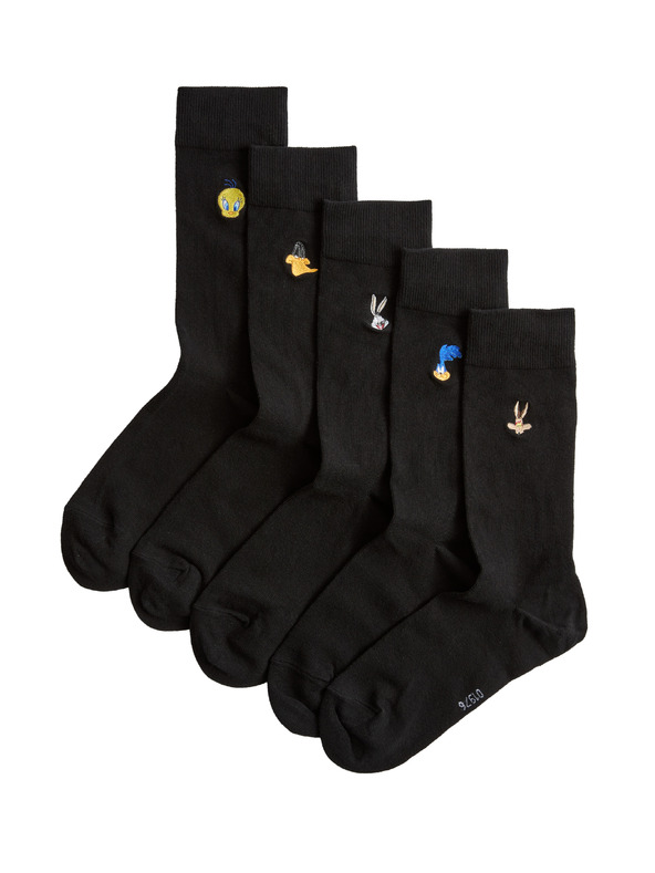 Marks & Spencer Ponožky s motivem Looney Tunes™, s vysokým podílem bavlny, 5 párů v balení Marks & Spencer černá