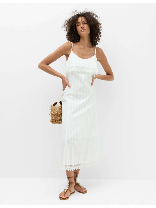 Marks & Spencer Natahovací žakárové midi šaty z čisté bavlny Marks & Spencer bílá