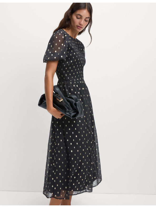 Marks & Spencer Midi šaty s metalickým puntíkovaným potiskem Marks & Spencer černá