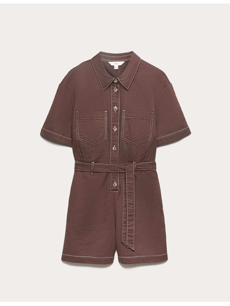 Marks & Spencer Kombinéza z čisté bavlny s knoflíky vpředu Marks & Spencer hnědá