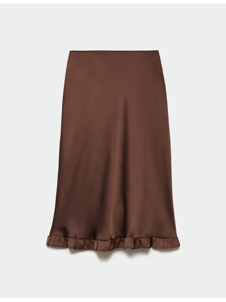 Marks & Spencer Saténová natahovací midi sukně s řasením Marks & Spencer hnědá