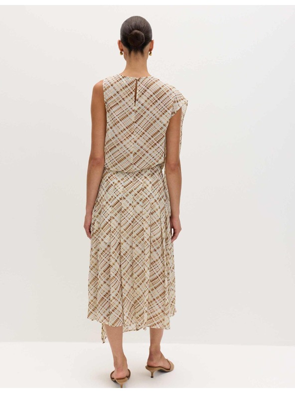 Marks & Spencer Kostkovaná šifonová midisukně áčkového střihu Marks & Spencer hnědá