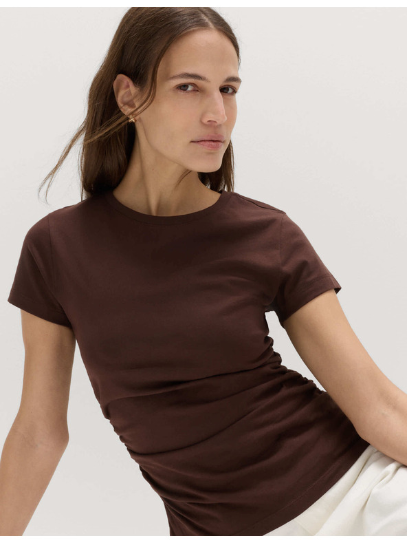 Marks & Spencer Nařasené tričko úzkého střihu, z čisté bavlny Marks & Spencer hnědá