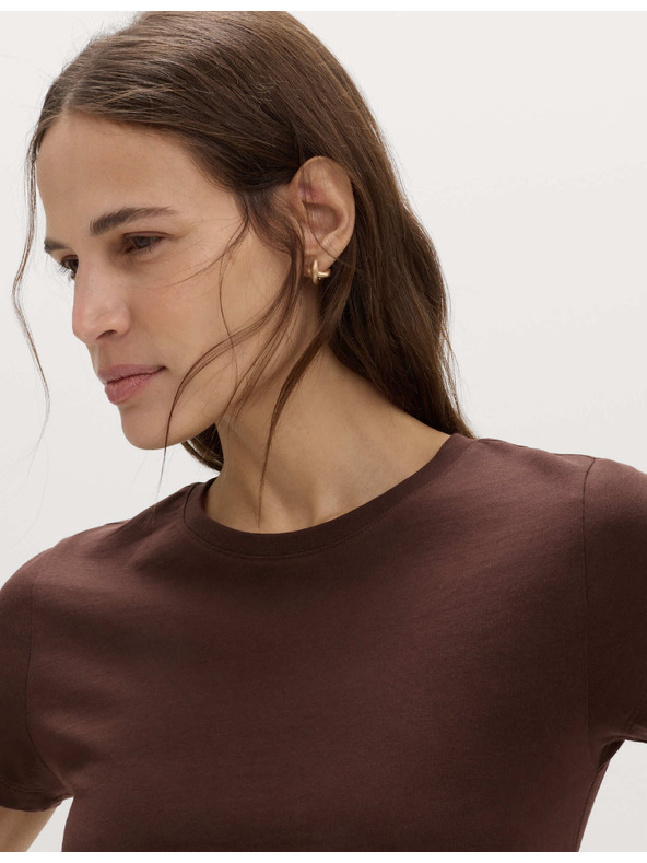 Marks & Spencer Nařasené tričko úzkého střihu, z čisté bavlny Marks & Spencer hnědá