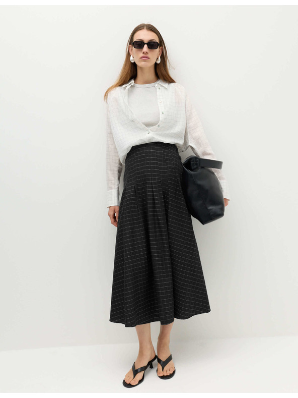Marks & Spencer Kostkovaná maxi sukně s knoflíky a vysokým podílem bavlny Marks & Spencer černá