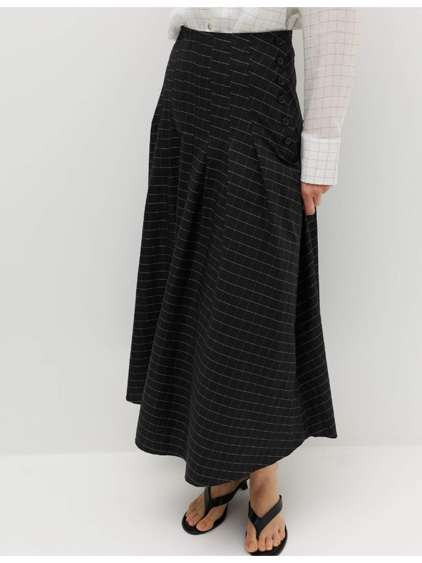 Marks & Spencer Kostkovaná maxi sukně s knoflíky a vysokým podílem bavlny Marks & Spencer černá