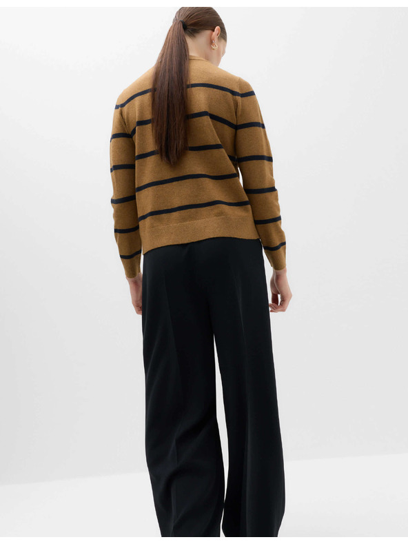 Marks & Spencer Pruhovaný svetr ze vzdušné příze s výstřihem ke krku Marks & Spencer hnědá
