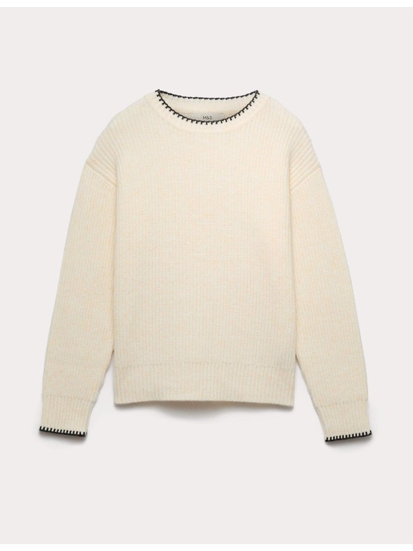 Marks & Spencer Svetr z měkoučké příze s kulatým výstřihem a šněrováním Marks & Spencer smetanová