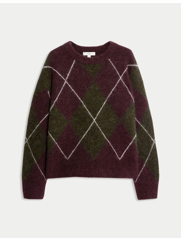 Marks & Spencer Svetr volného střihu ze směsi vlny s kulatým výstřihem a geometrickým vzorem Marks & Spencer červená
