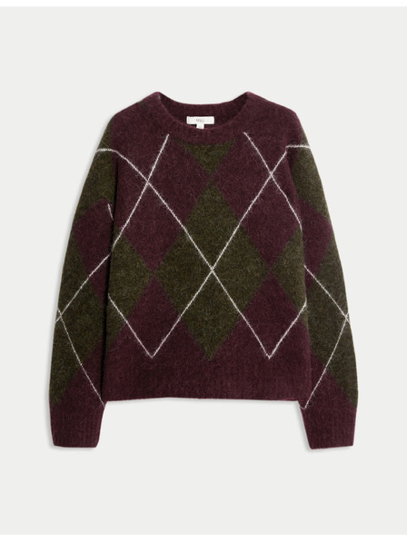 Marks & Spencer Svetr volného střihu ze směsi vlny s kulatým výstřihem a geometrickým vzorem Marks & Spencer červená