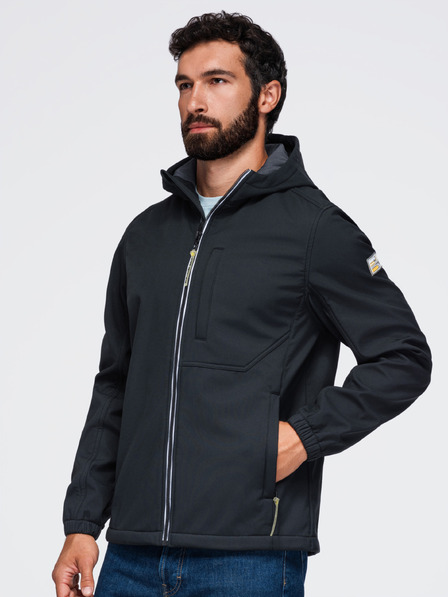 Ombre Clothing Pánská bunda SOFTSHELL s fleecovou podšívkou a kapucí – černá V2 OM-JANP-0292 Ombre Clothing