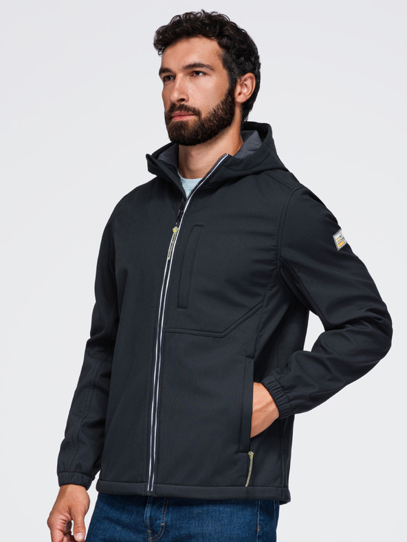 Ombre Clothing Pánská bunda SOFTSHELL s fleecovou podšívkou a kapucí – černá V2 OM-JANP-0292 Ombre Clothing