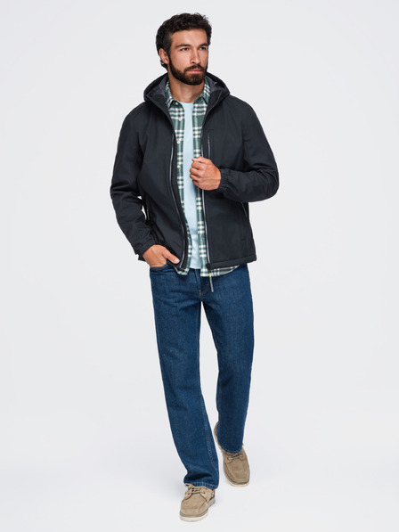Ombre Clothing Pánská bunda SOFTSHELL s fleecovou podšívkou a kapucí – černá V2 OM-JANP-0292 Ombre Clothing
