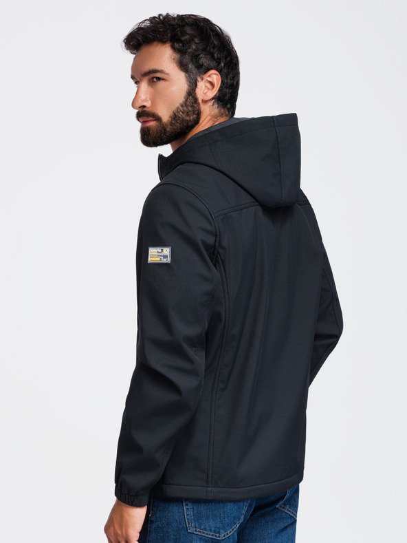Ombre Clothing Pánská bunda SOFTSHELL s fleecovou podšívkou a kapucí – černá V2 OM-JANP-0292 Ombre Clothing