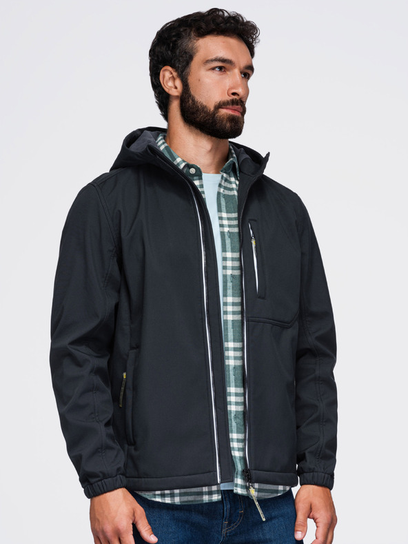 Ombre Clothing Pánská bunda SOFTSHELL s fleecovou podšívkou a kapucí – černá V2 OM-JANP-0292 Ombre Clothing