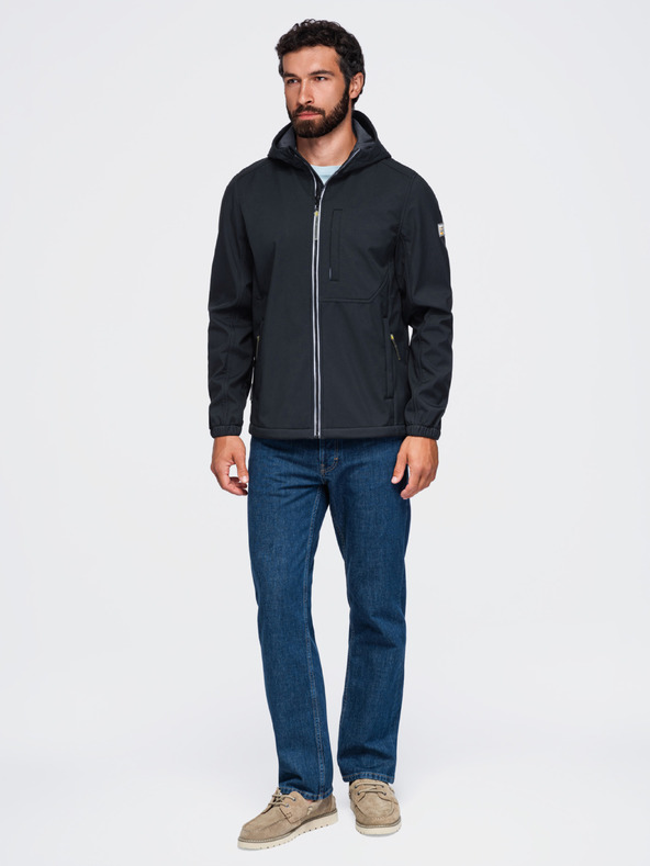 Ombre Clothing Pánská bunda SOFTSHELL s fleecovou podšívkou a kapucí – černá V2 OM-JANP-0292 Ombre Clothing