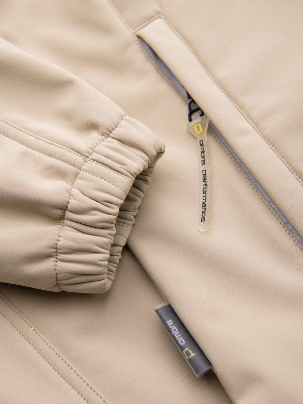 Ombre Clothing Pánská bunda SOFTSHELL s fleecovou podšívkou a kapucí – písková V4 OM-JANP-0292 Ombre Clothing