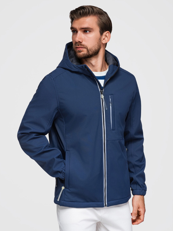 Ombre Clothing Pánská bunda SOFTSHELL s fleecovou podšívkou a kapucí – tmavě modrá V5 OM-JANP-0292 Ombre Clothing