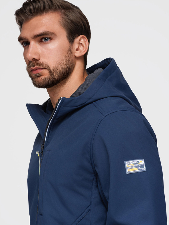 Ombre Clothing Pánská bunda SOFTSHELL s fleecovou podšívkou a kapucí – tmavě modrá V5 OM-JANP-0292 Ombre Clothing