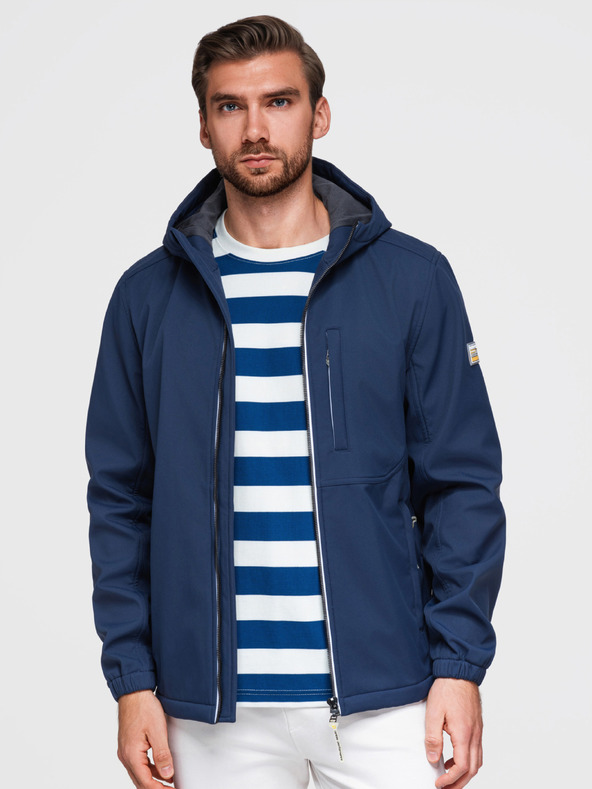 Ombre Clothing Pánská bunda SOFTSHELL s fleecovou podšívkou a kapucí – tmavě modrá V5 OM-JANP-0292 Ombre Clothing