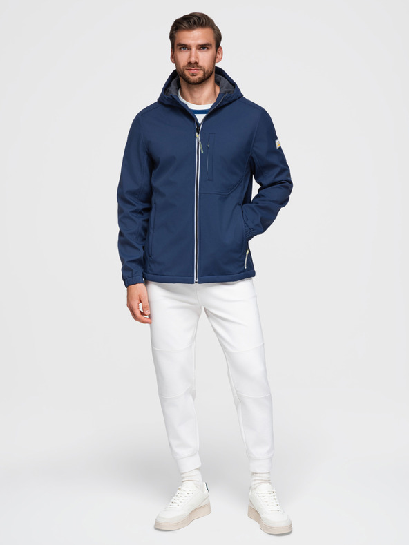 Ombre Clothing Pánská bunda SOFTSHELL s fleecovou podšívkou a kapucí – tmavě modrá V5 OM-JANP-0292 Ombre Clothing