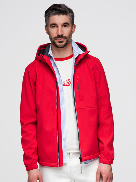 Ombre Clothing Pánská bunda s fleecovou podšívkou SOFTSHELL a kapucí – červená V6 OM-JANP-0292 Ombre Clothing